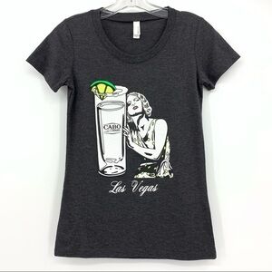Cabo Wabo Gray Las Vegas Retro Girl Graphic Crewneck Tee